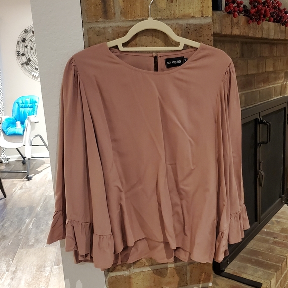 Nixon Asked Cash Blouse Pink Ruffle 3/4 Sleeve - Picture 2 of 6